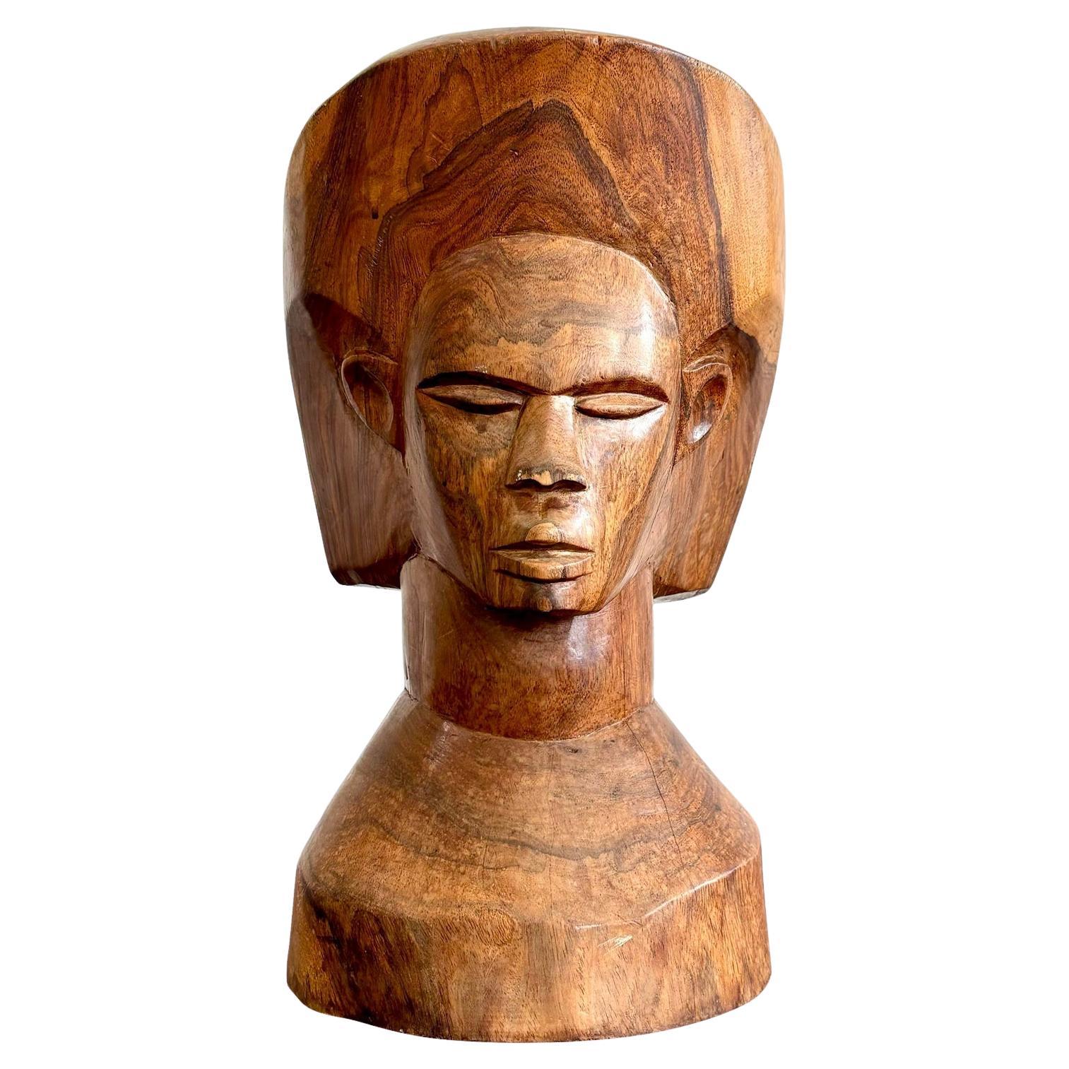 Busto intagliato in legno massiccio vintage Boho in vendita