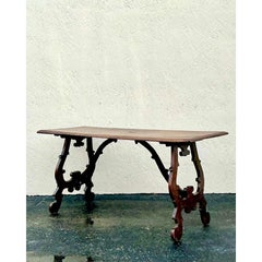 Vintage Boho Spanish 19th Century Lyre Table