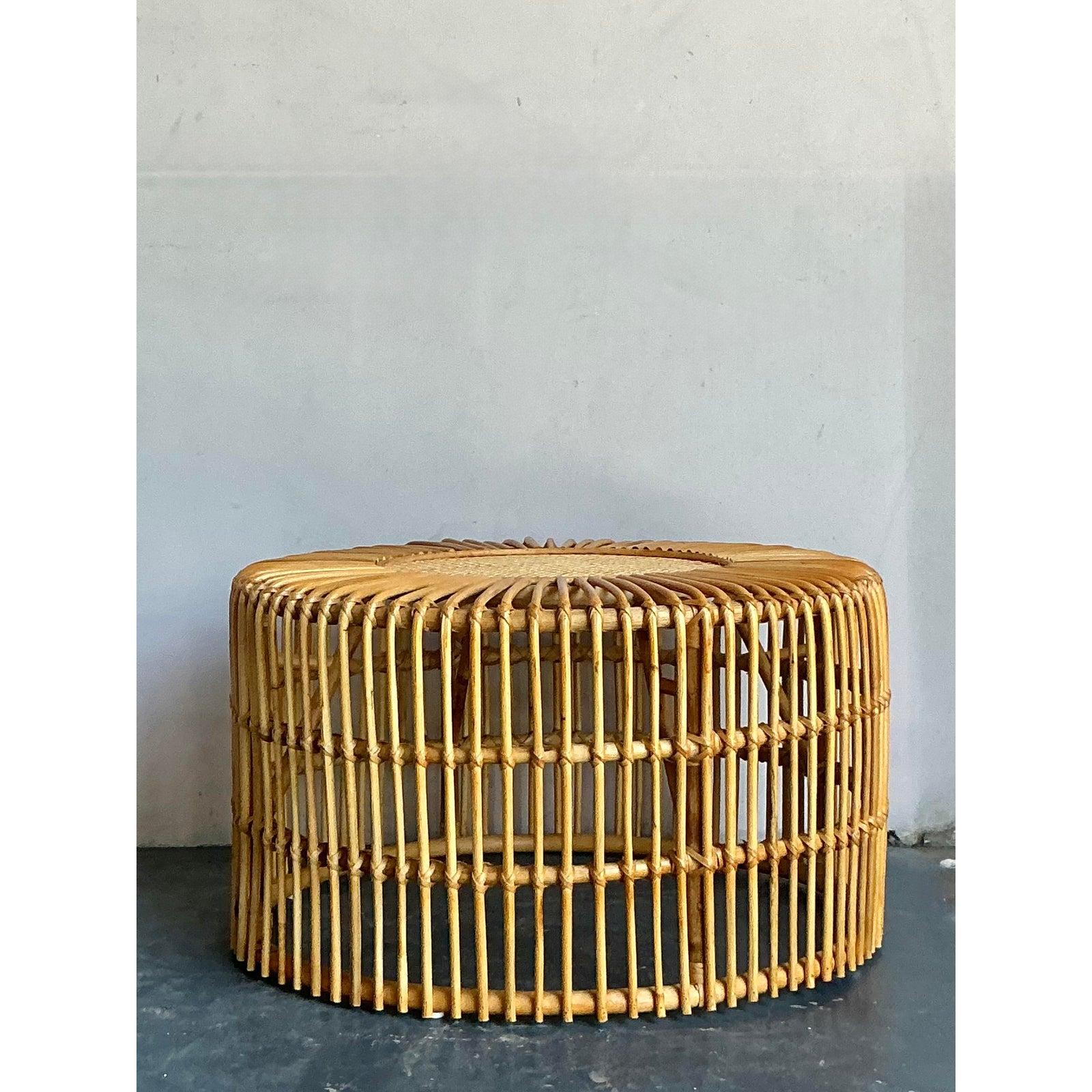 Table basse en rotin vintage Boho Spike en vente 1