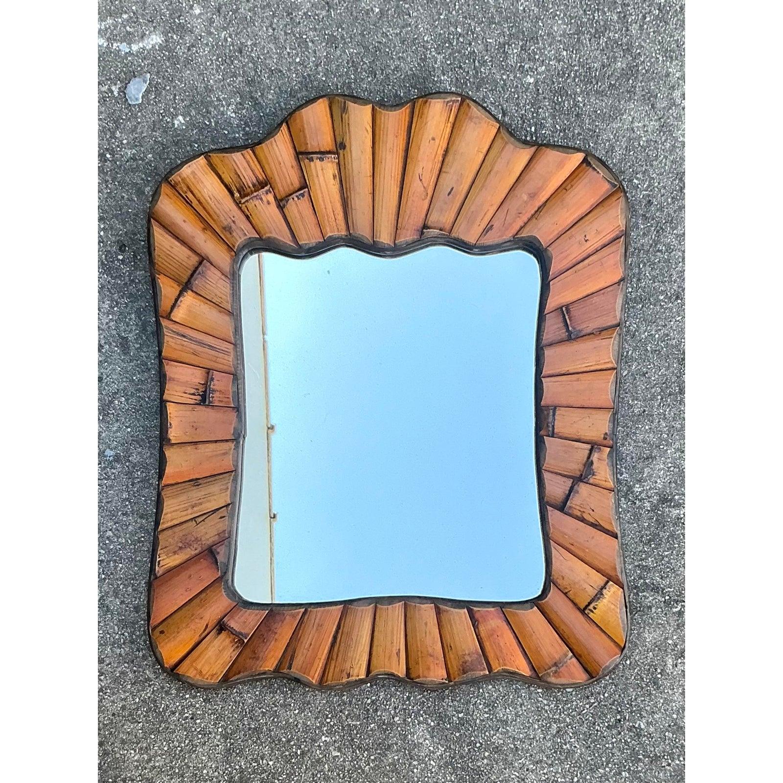 Organico moderno Specchio vintage in bambù spaccato Boho in vendita