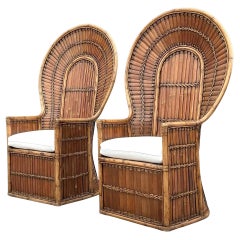 Pareja de Sillas con Respaldo de Abanico de Ratán Boho Vintage