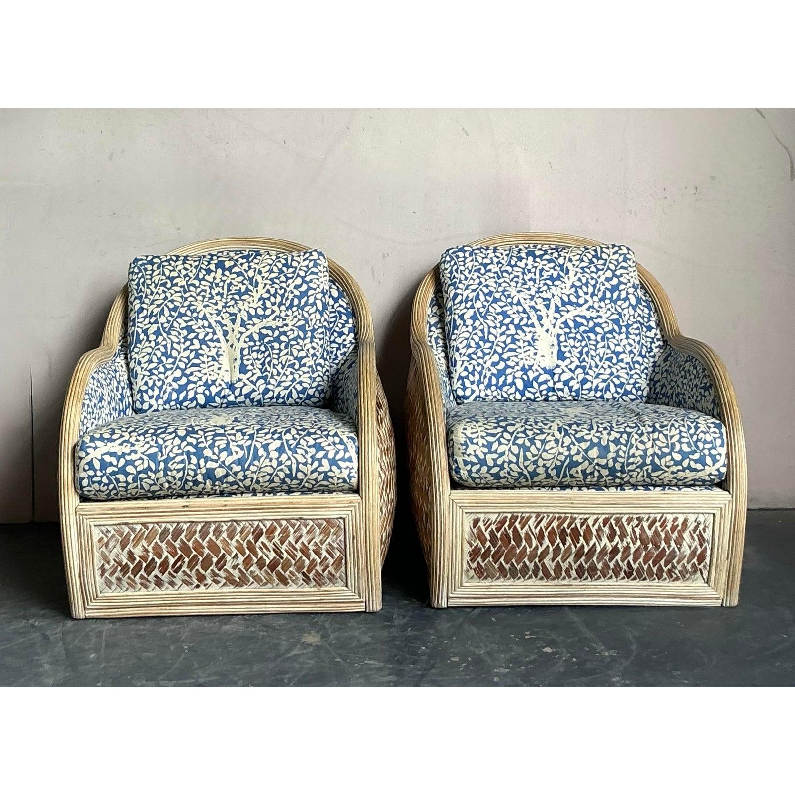Sillas de salón vintage boho de ratán partido en cuadrille 