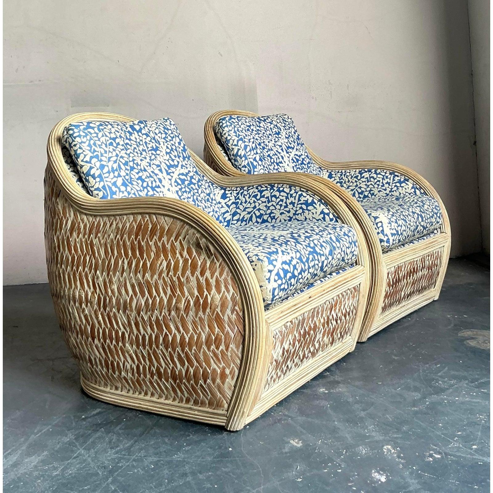 Sillas de salón vintage boho de ratán partido en cuadrille 