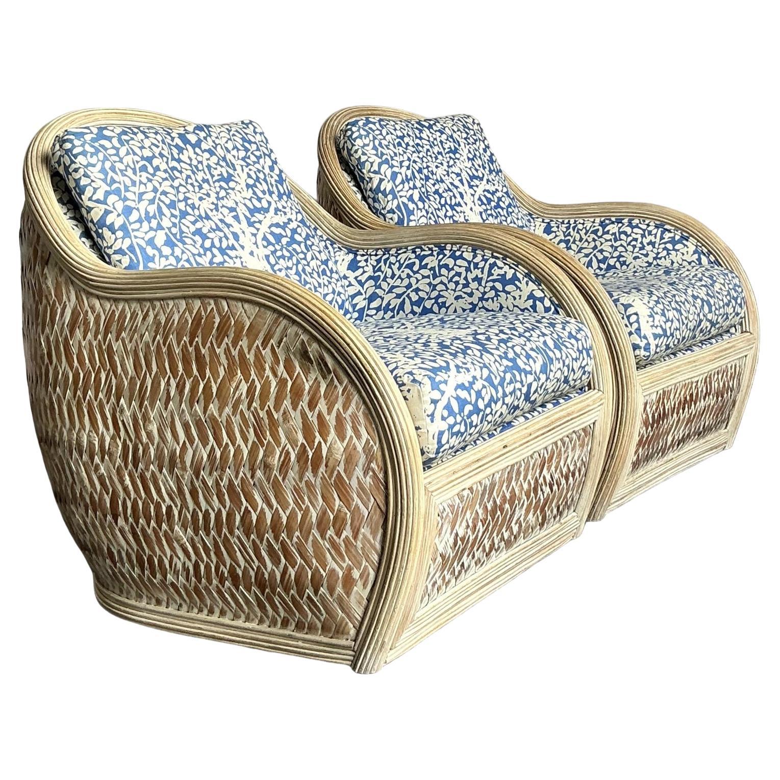 Sillas de salón vintage boho de ratán partido en cuadrille ""Arbre De Matisse" - A Pr en venta