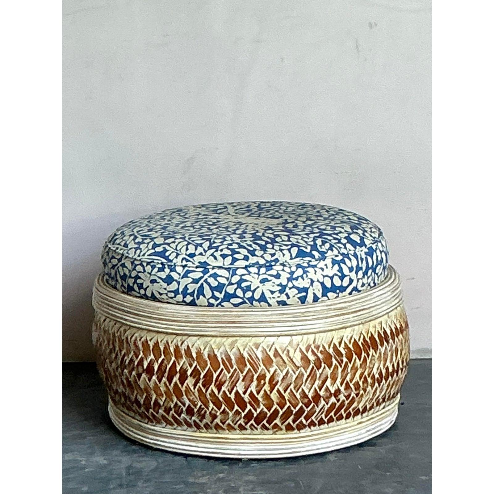 Otomana Boho Vintage de Ratán Dividido en Cuadrille 