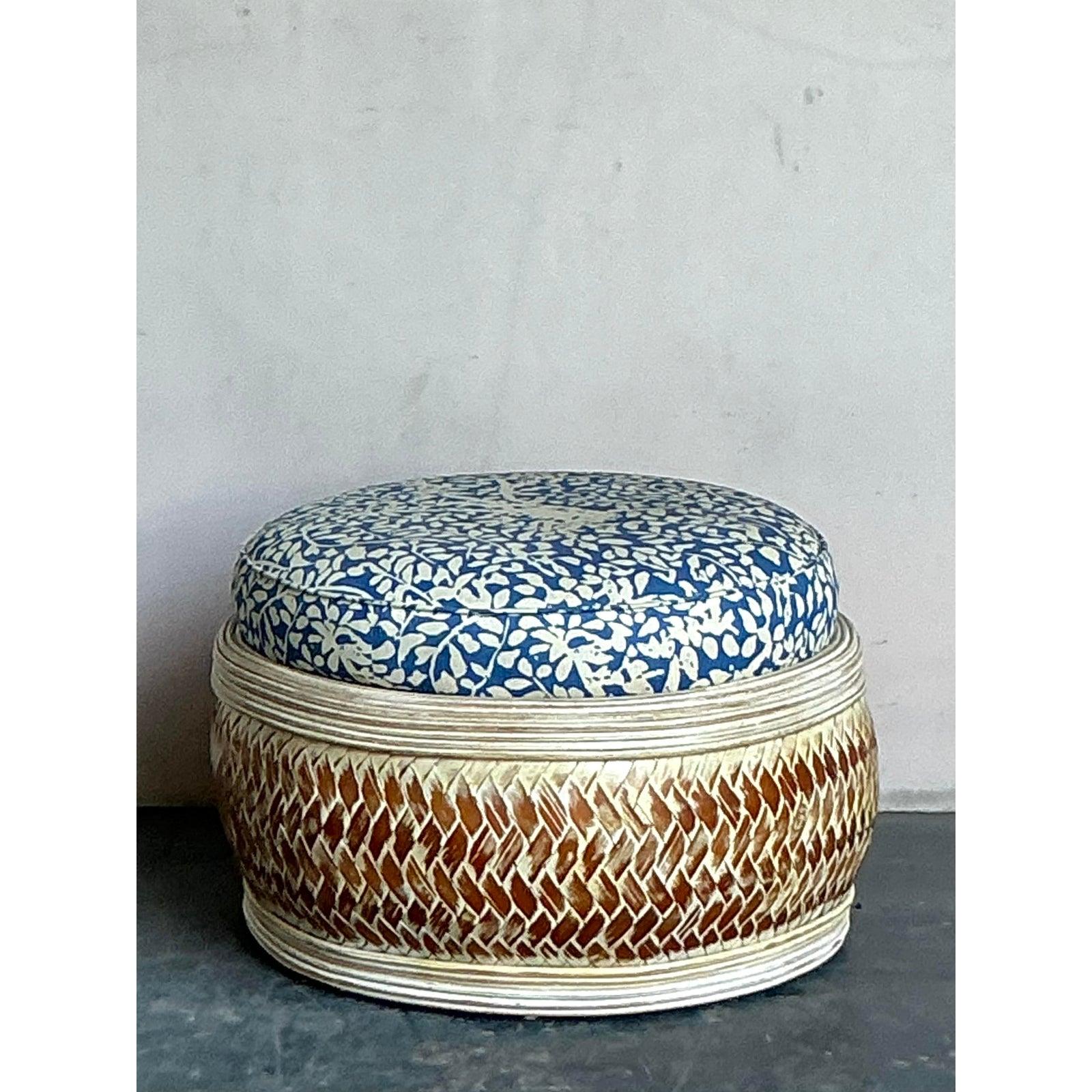 Otomana Boho Vintage de Ratán Dividido en Cuadrille 