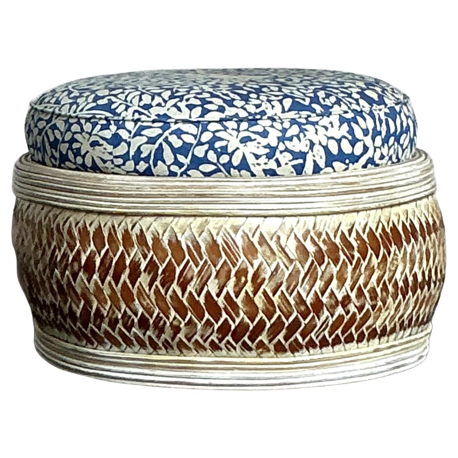Otomana Boho Vintage de Ratán Dividido en Cuadrille "Arbre De Matisse"