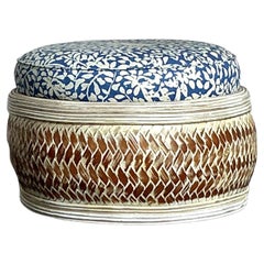 Otomana Boho Vintage de Ratán Dividido en Cuadrille "Arbre De Matisse"