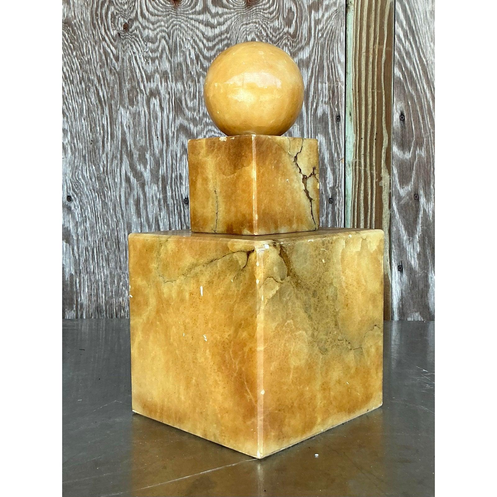Scultura geometrica in alabastro impilata vintage Boho in vendita 3
