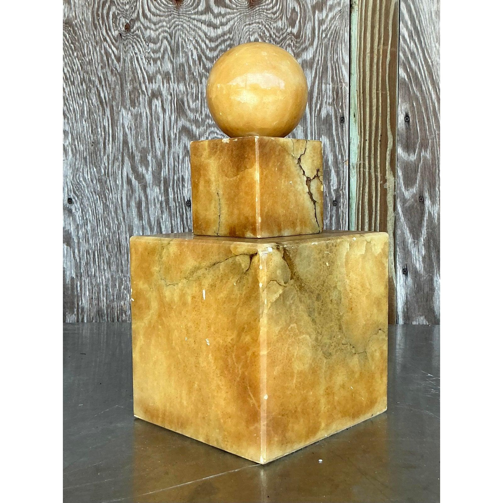 Scultura geometrica in alabastro impilata vintage Boho in vendita 4