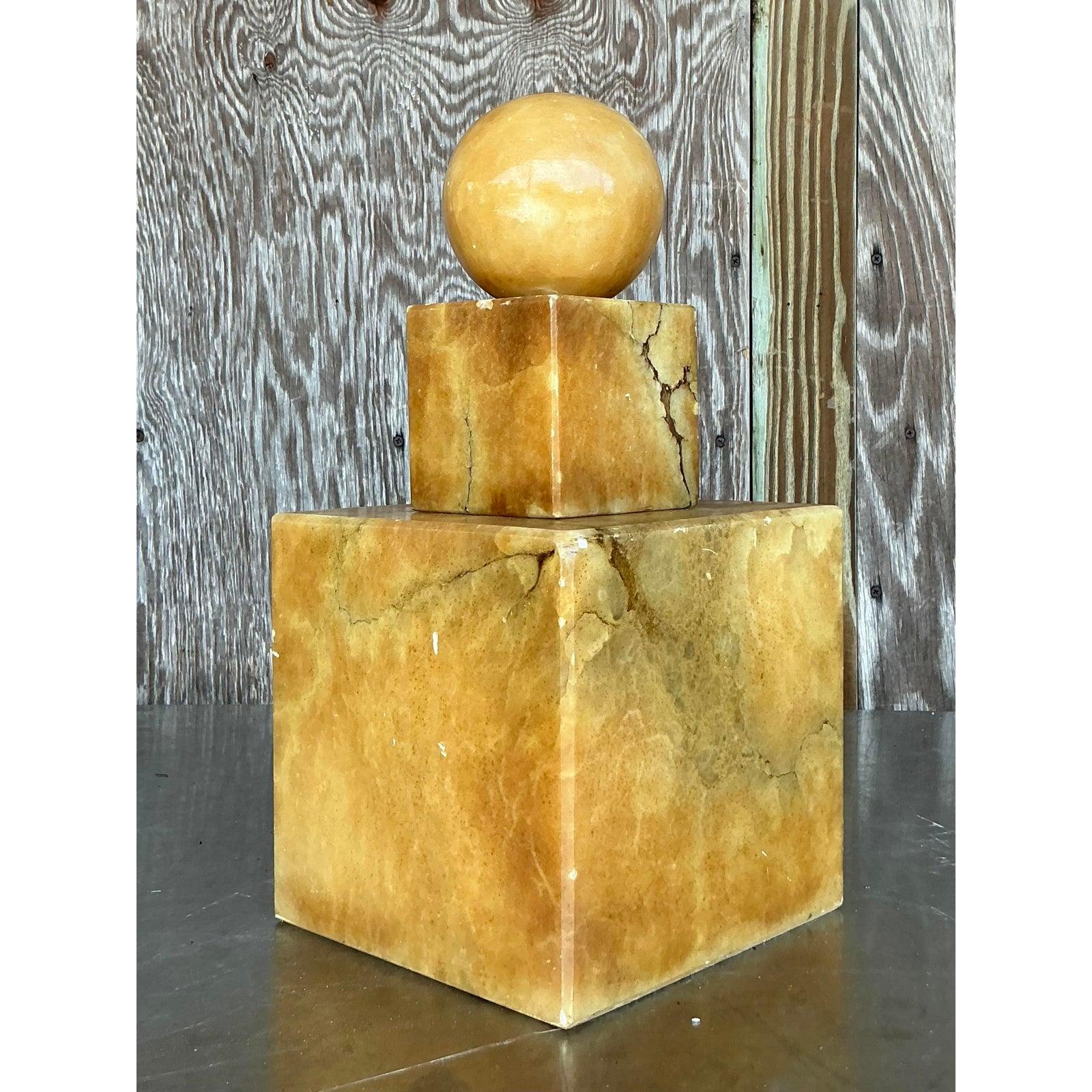Postmoderno Scultura geometrica in alabastro impilata vintage Boho in vendita