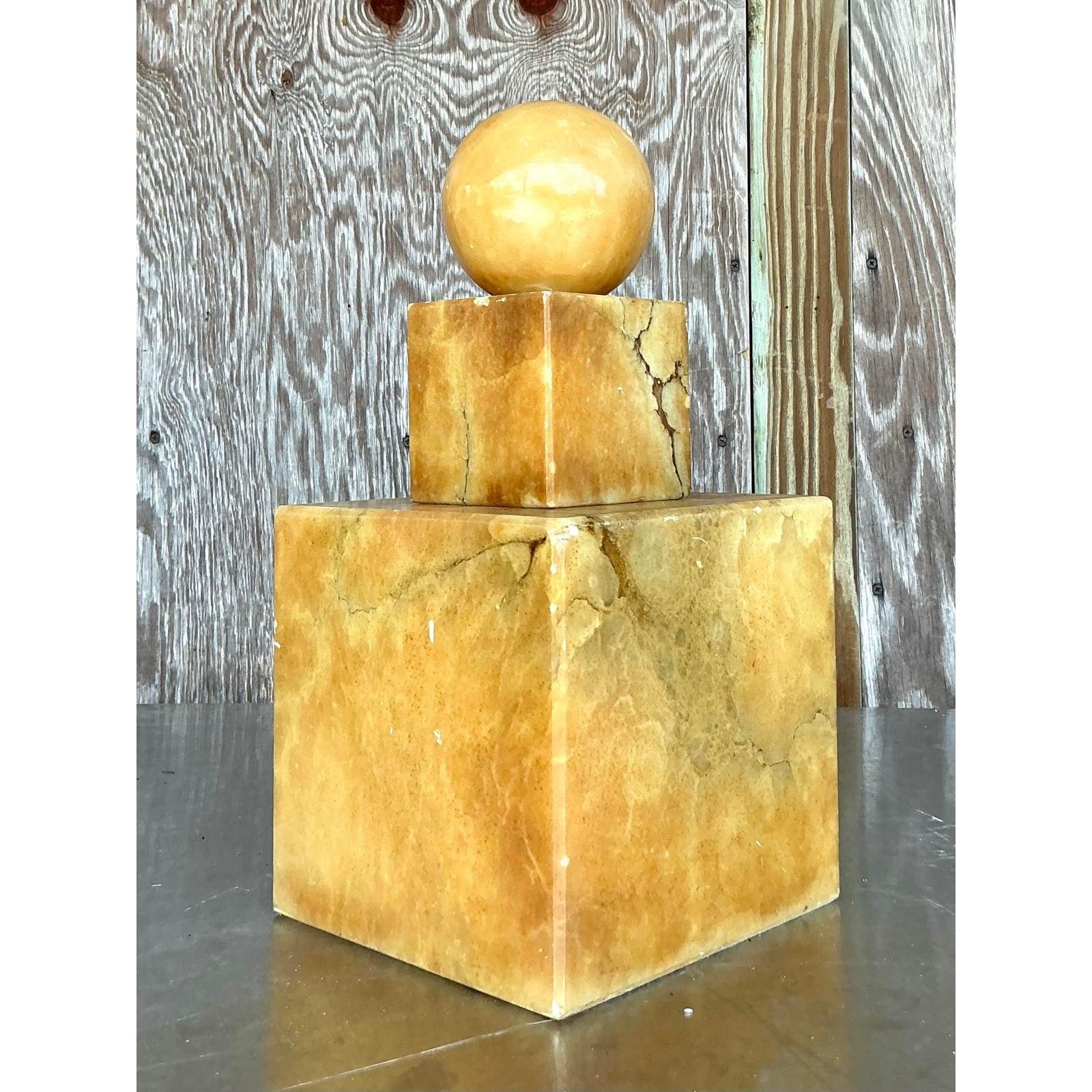 Scultura geometrica in alabastro impilata vintage Boho in vendita 2