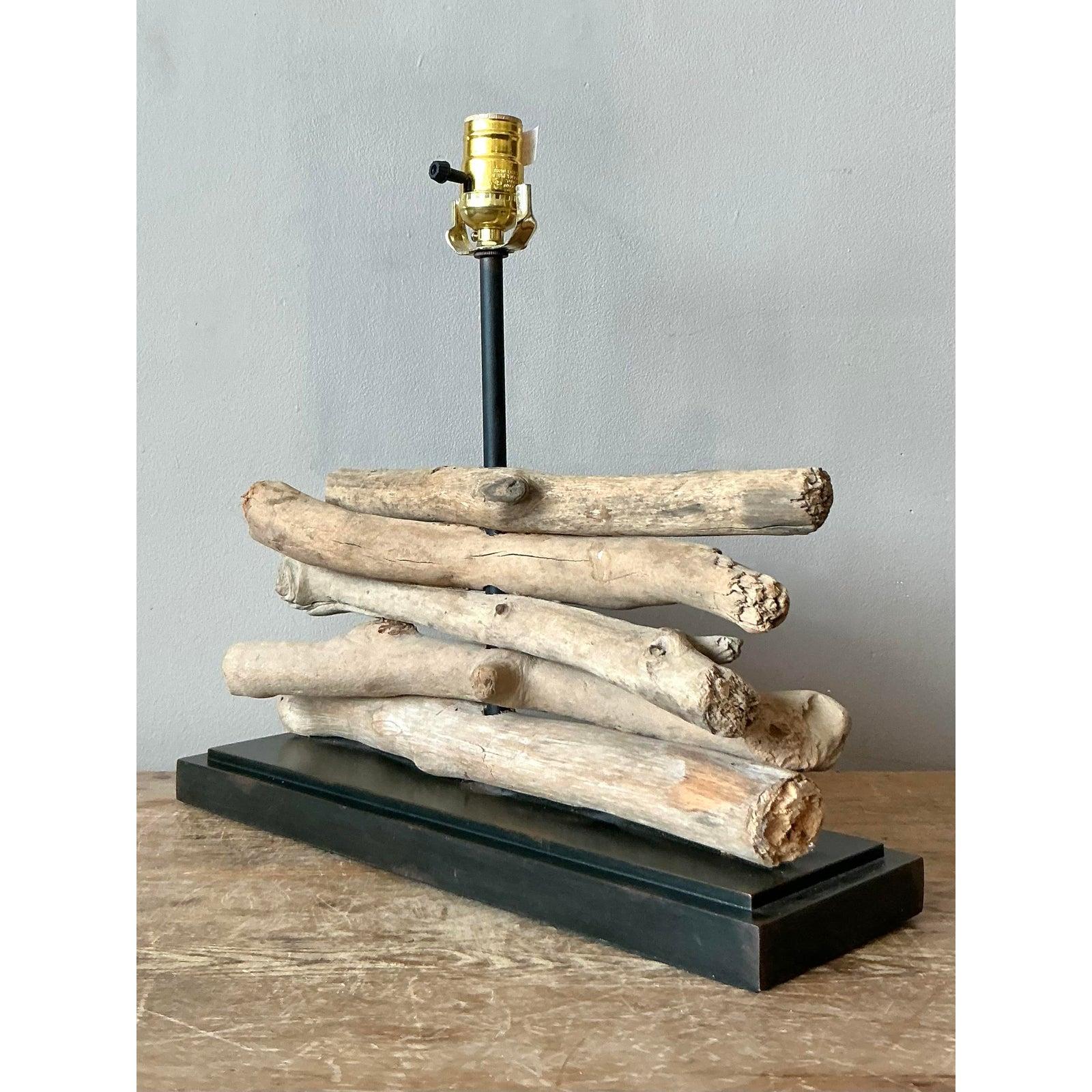 Organic Modern Vintage Boho Stacked Branch Lamp For Sale