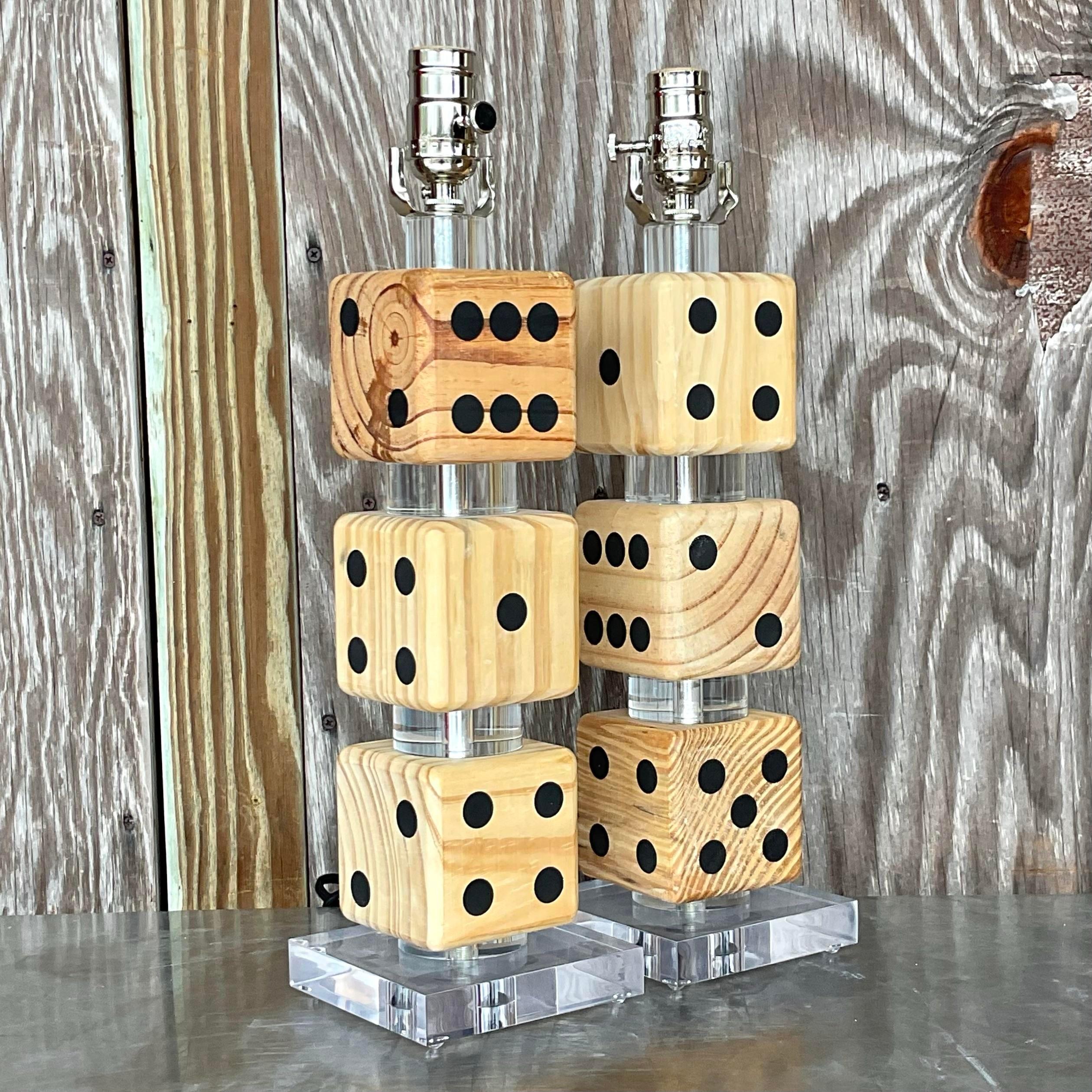 Illuminate your space with a touch of eclectic charm using our Vintage Boho Stacked Dice Lamps - A Pair. Inspired by American bohemian style, these lamps boast a unique stacked dice design that adds a playful yet sophisticated vibe to any room,