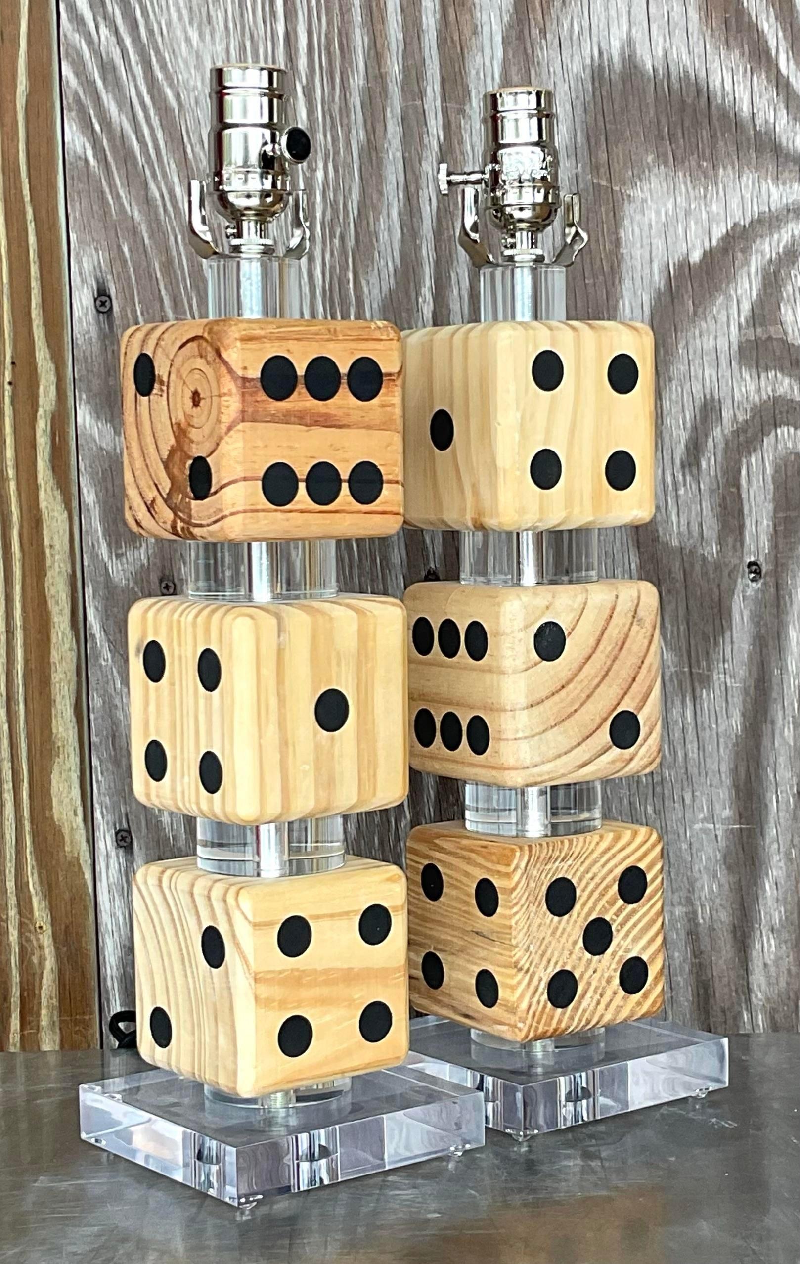 American Vintage Boho Stacked Dice Lamps - a Pair