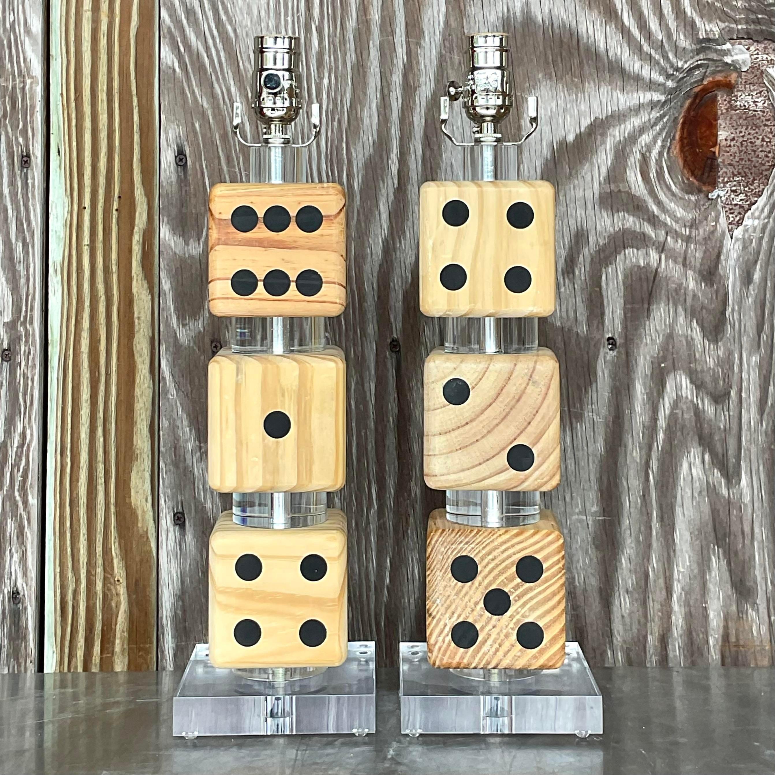 Vintage Boho Stacked Dice Lamps - a Pair 1