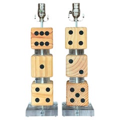 Vintage Boho Stacked Dice Lamps - a Pair
