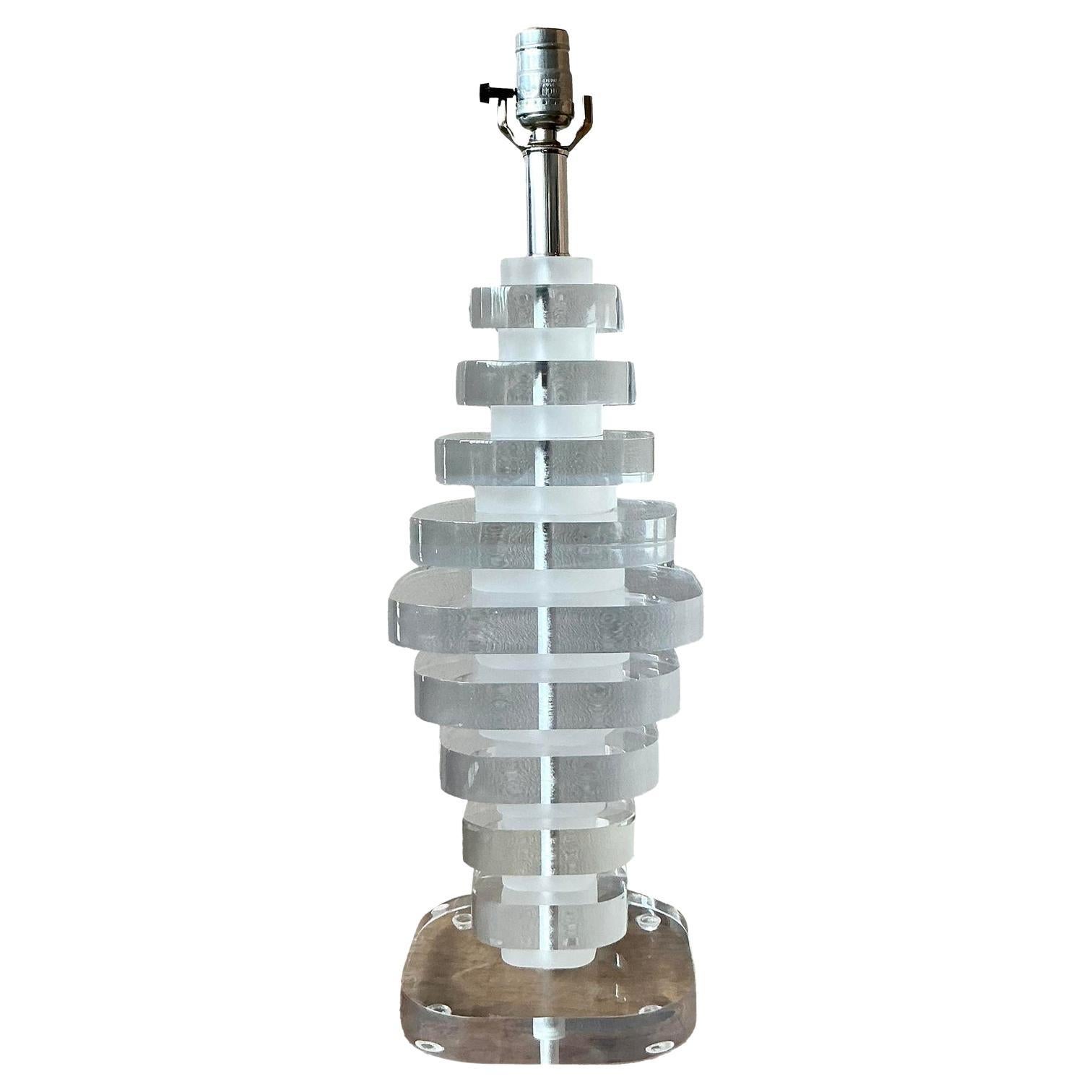 Vintage Boho Stacked Lucite Lamp For Sale