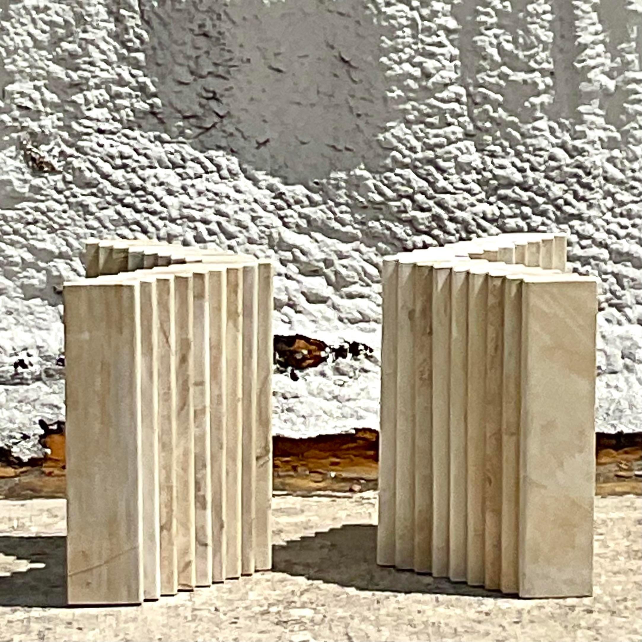 Vintage Boho Stacked Marble Coffee Table Pedestals, a Pair 2