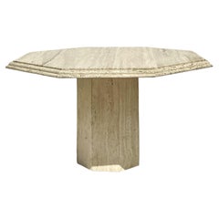 Table de salle à manger octogonale en travertin empilé Boho Vintage