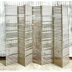 Vintage Boho Stacked Wood and Chrome Folding Screen