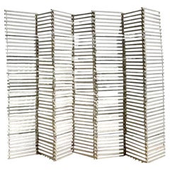 Vintage Boho Stacked Wood and Chrome Folding Screen
