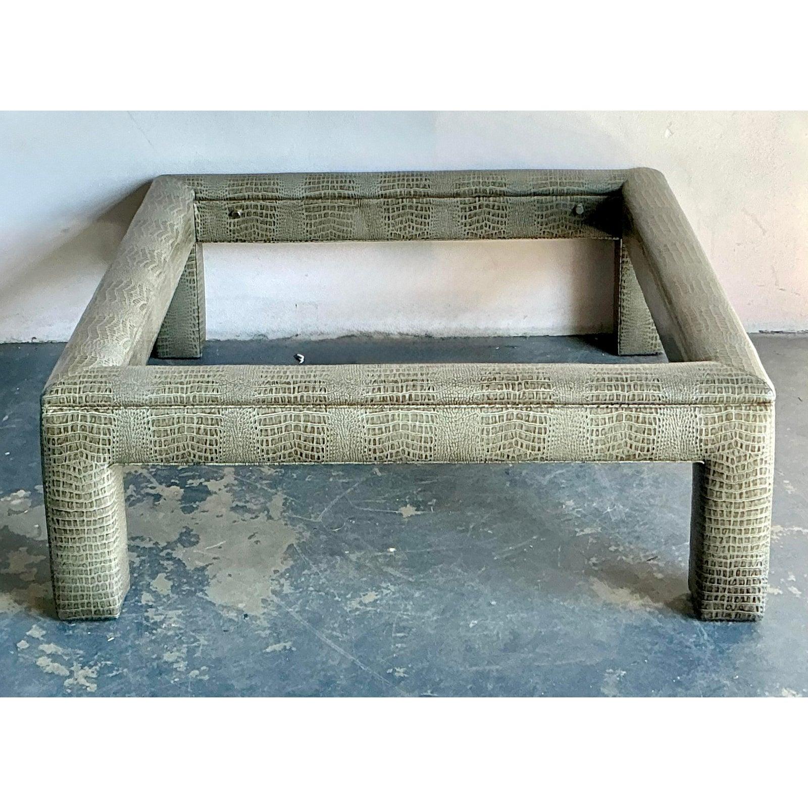 American Vintage Boho Stamped Croco Coffee Table For Sale