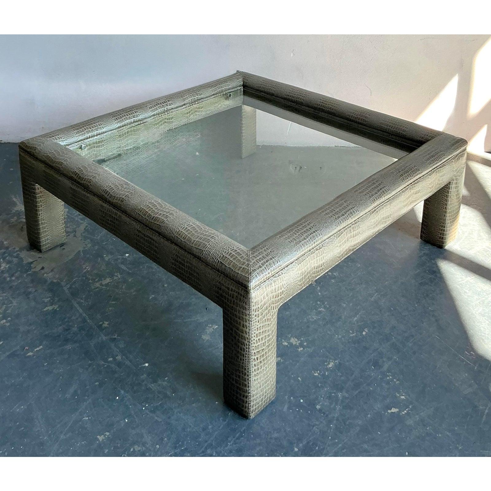 Vintage Boho Stamped Croco Coffee Table For Sale 1