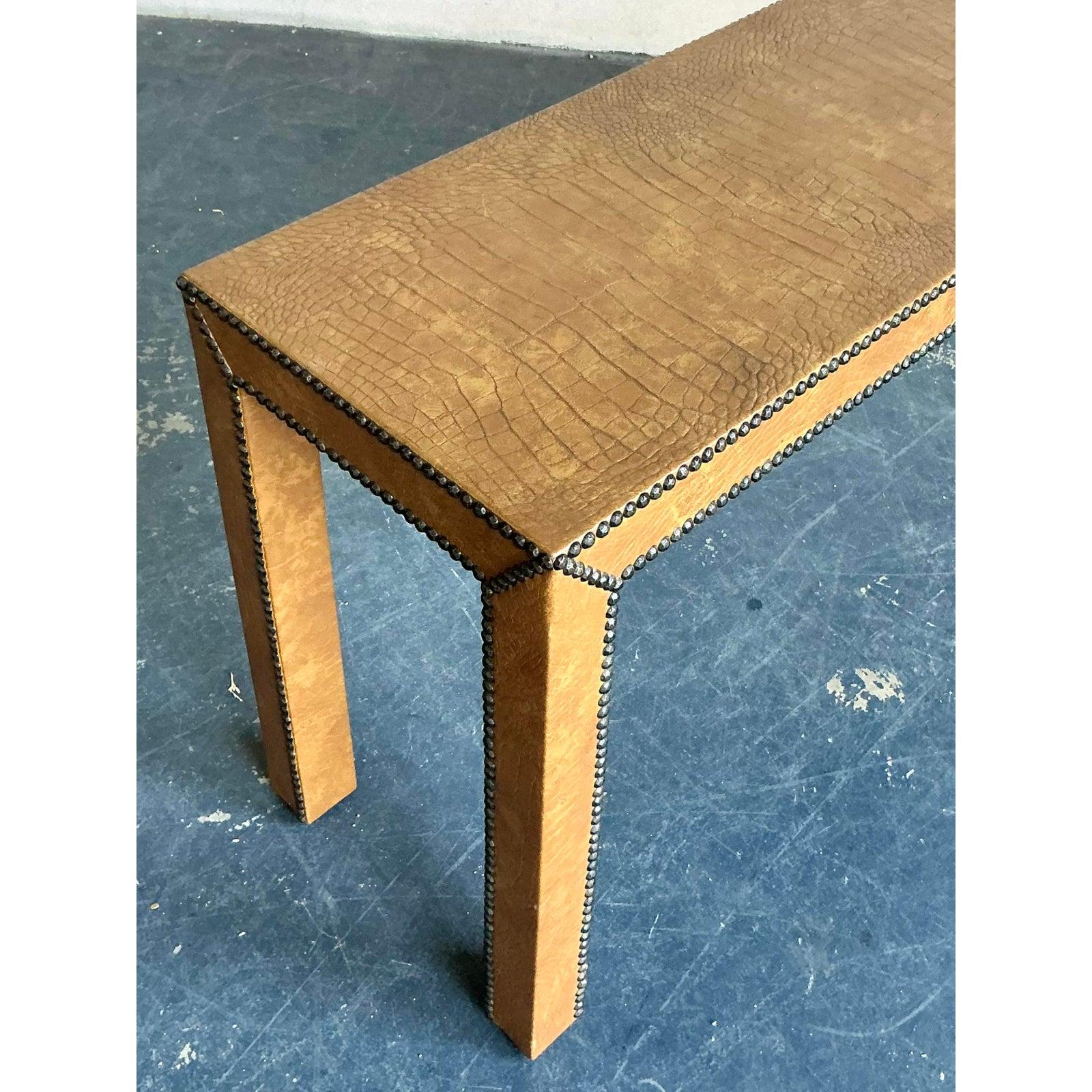 American Vintage Boho Stamped Crocodile Console Table For Sale