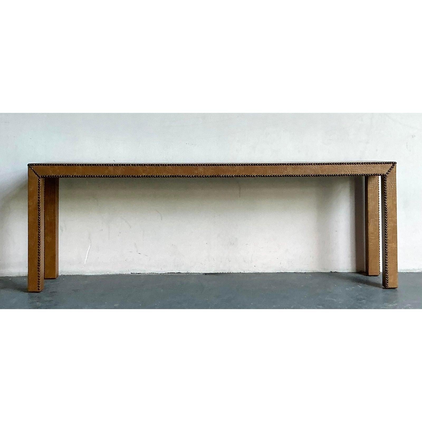 Vintage Boho Stamped Crocodile Console Table In Good Condition For Sale In West Palm Beach, FL