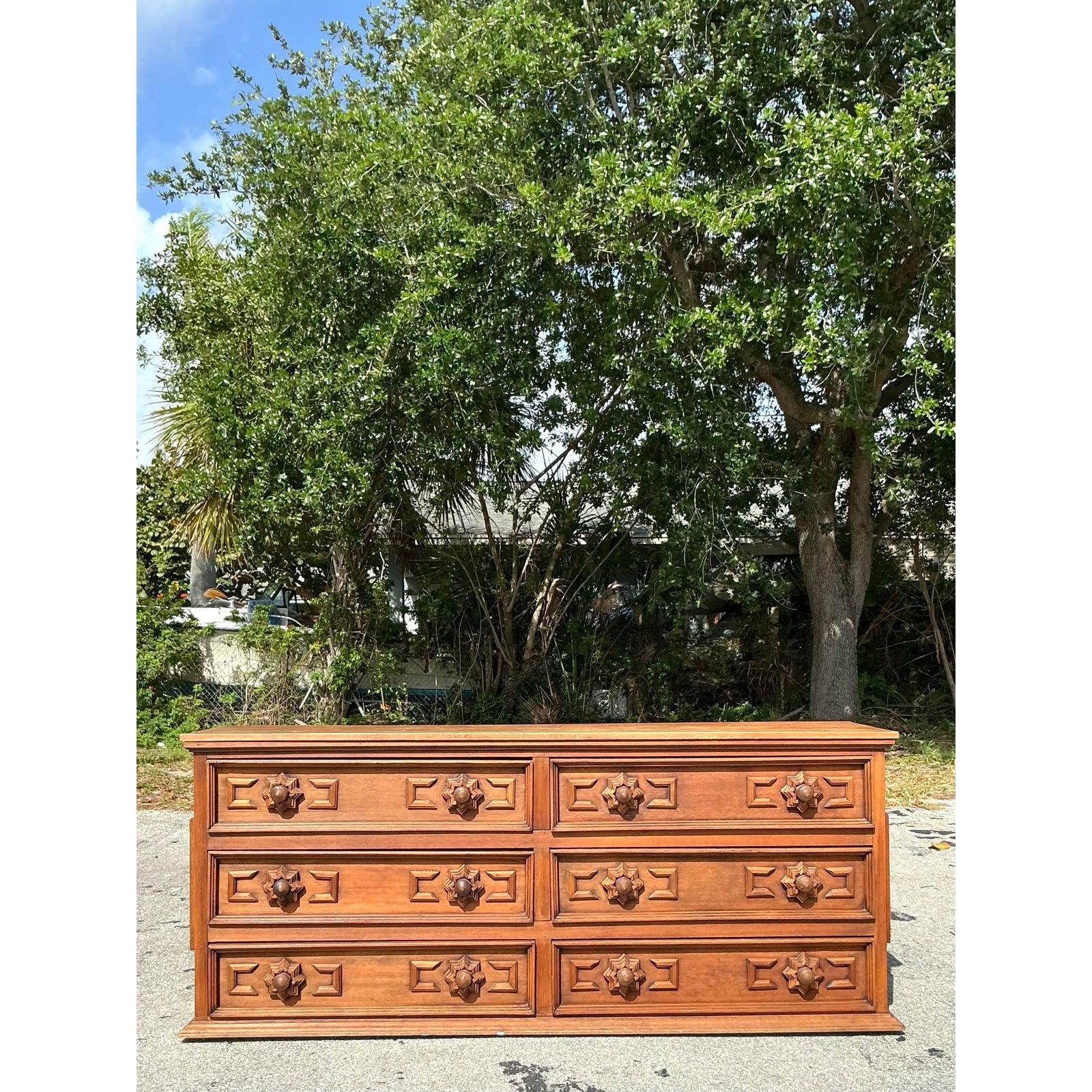 Comò a 6 cassetti con motivo a stelle Boho Vintage in vendita 6