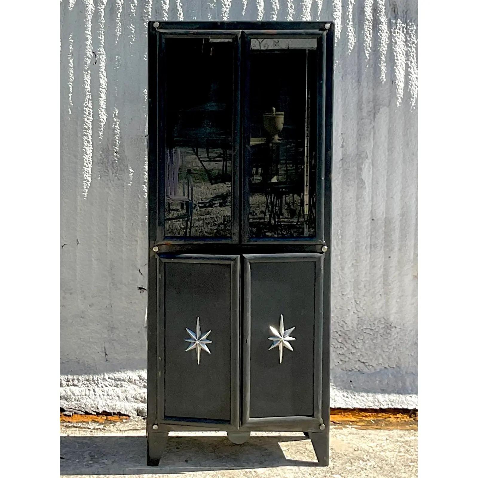 North American Vintage Boho Steel Silver Star Cabinet