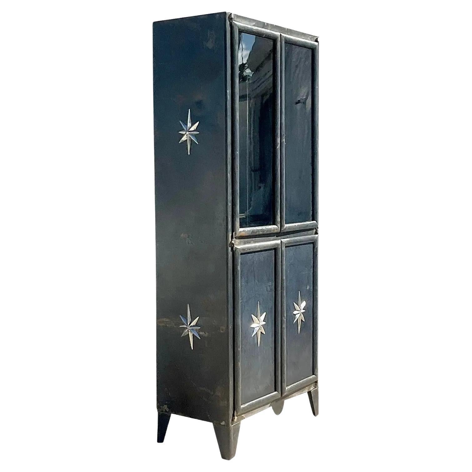 Vintage Boho Steel Silver Star Cabinet