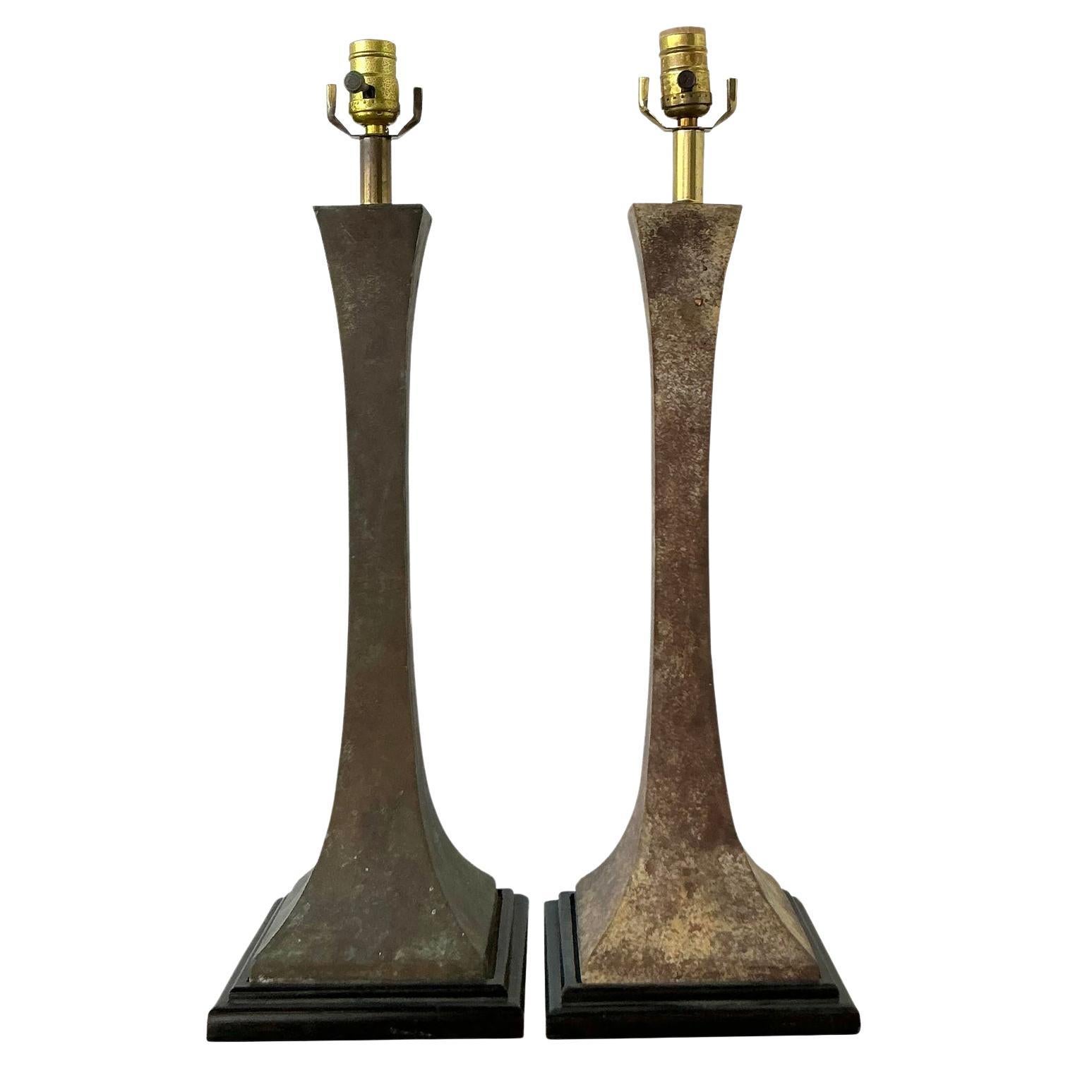 Vintage Boho Stewart Ross James Verdigris Bronze Lamps - A Pair