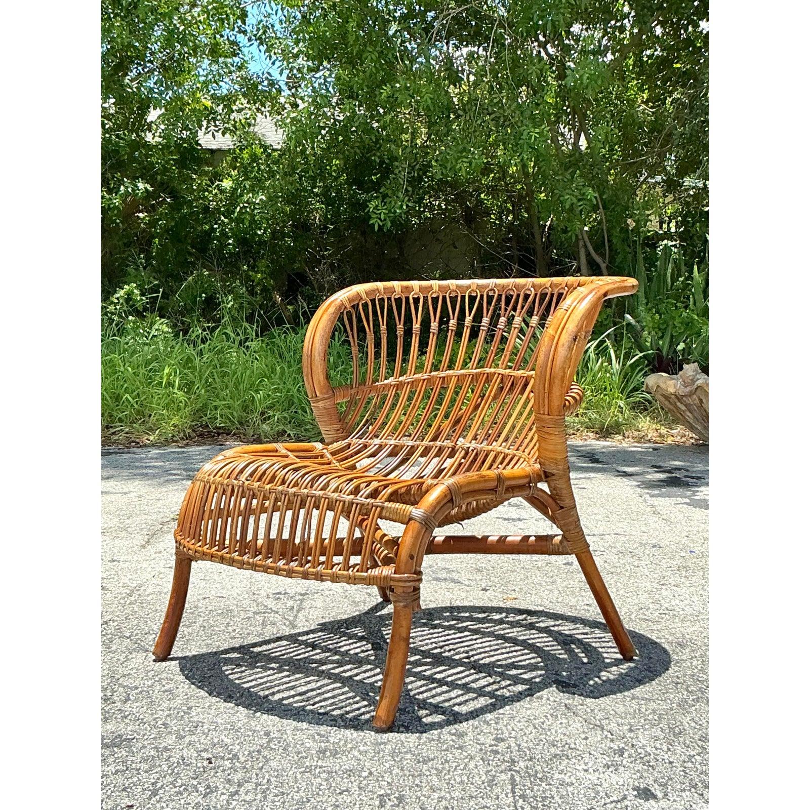 Tumbona de ratán vintage Boho Stick siglo XX en venta