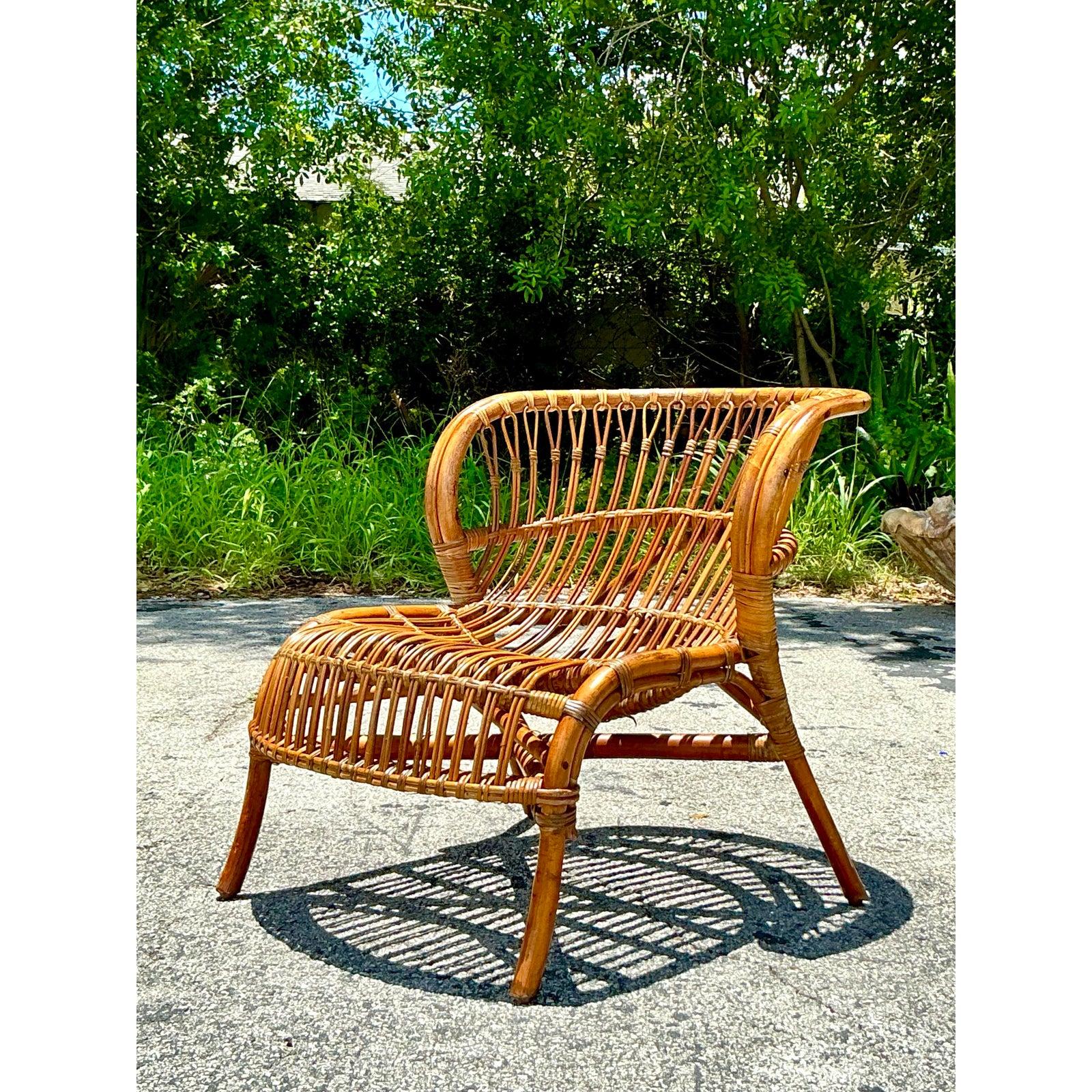 Tumbona de ratán vintage Boho Stick en venta 1
