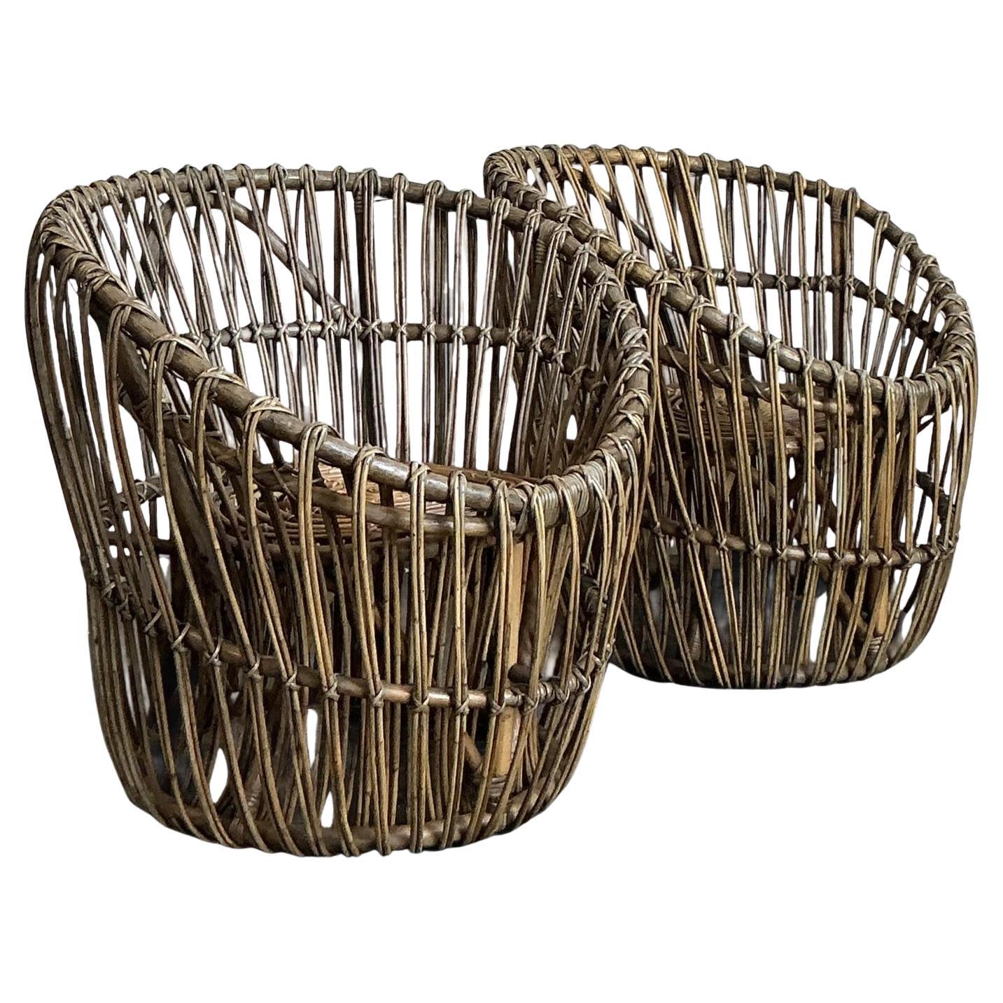 Vintage Boho Stick Rattan Nest Chairs - A Pair For Sale