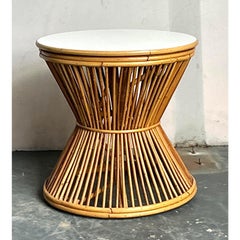 Vintage Boho Stick Rattan Side Table