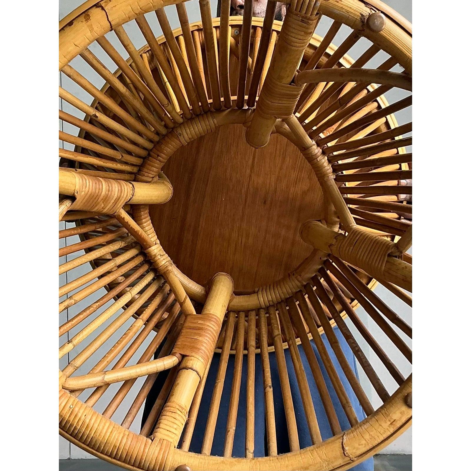 Philippine Vintage Boho Stick Rattan Side Table For Sale