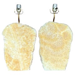 Vintage Boho Stone Slab and Lucite Lamps - a Pair