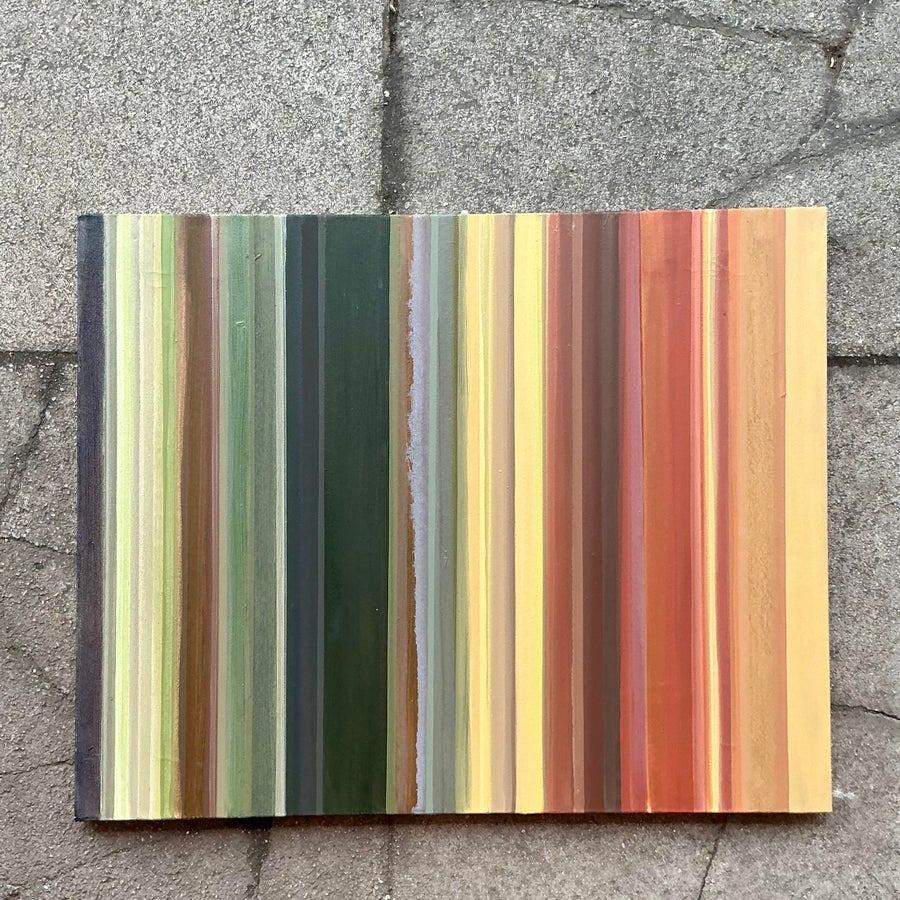Vintage Boho gestreiftes abstraktes Original Ölgemälde auf Leinwand mit dem Titel Burnt, Vintage im Angebot 4