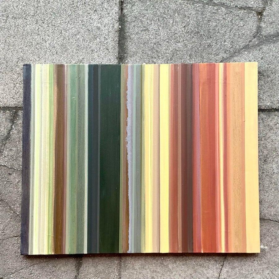 Vintage Boho gestreiftes abstraktes Original Ölgemälde auf Leinwand mit dem Titel Burnt, Vintage (Minimalistisch) im Angebot