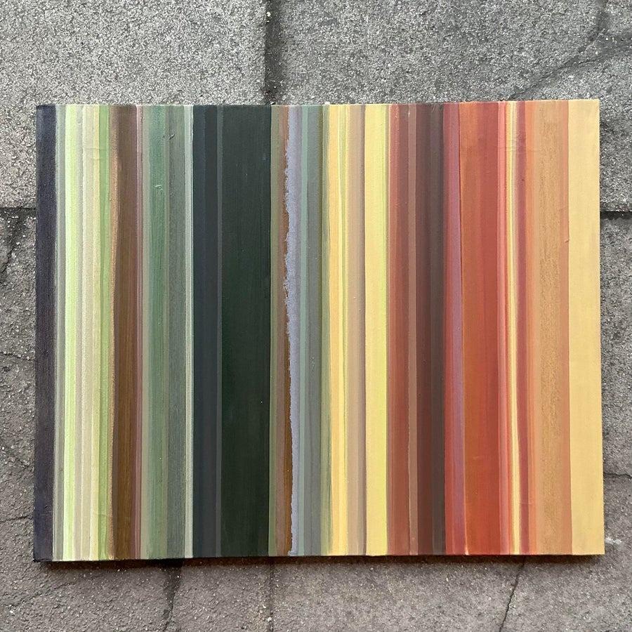 Vintage Boho gestreiftes abstraktes Original Ölgemälde auf Leinwand mit dem Titel Burnt, Vintage im Angebot 3