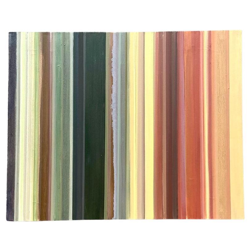 Vintage Boho Striped Abstracto Original Óleo sobre Lienzo Titulado "Quemado"