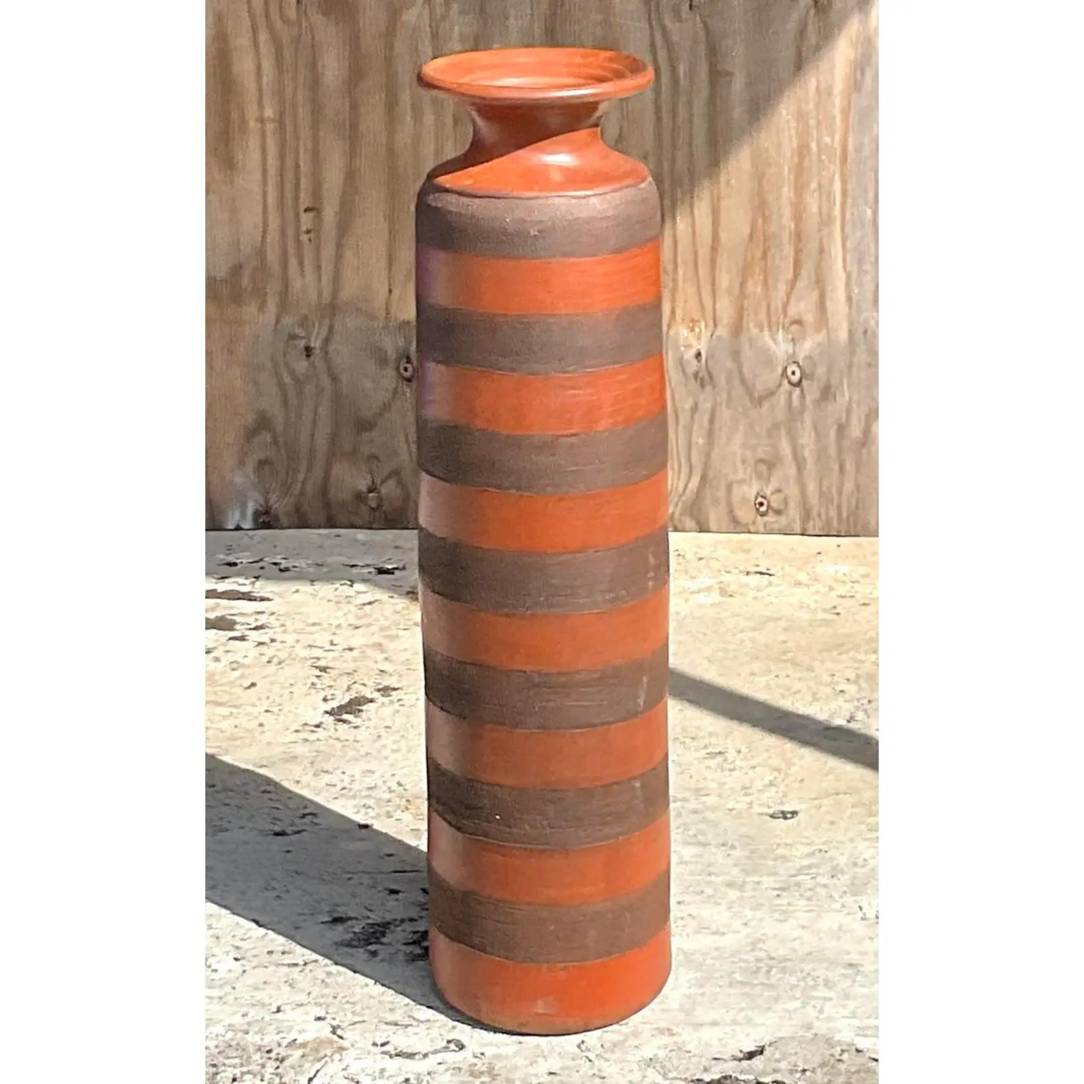 Bohemian Vintage Boho Striped Pottery Floor Vase