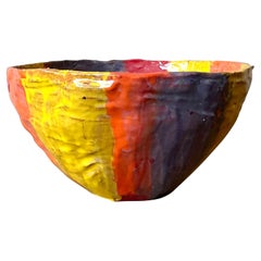 Vintage Boho Striped Studio Pottery Bowl