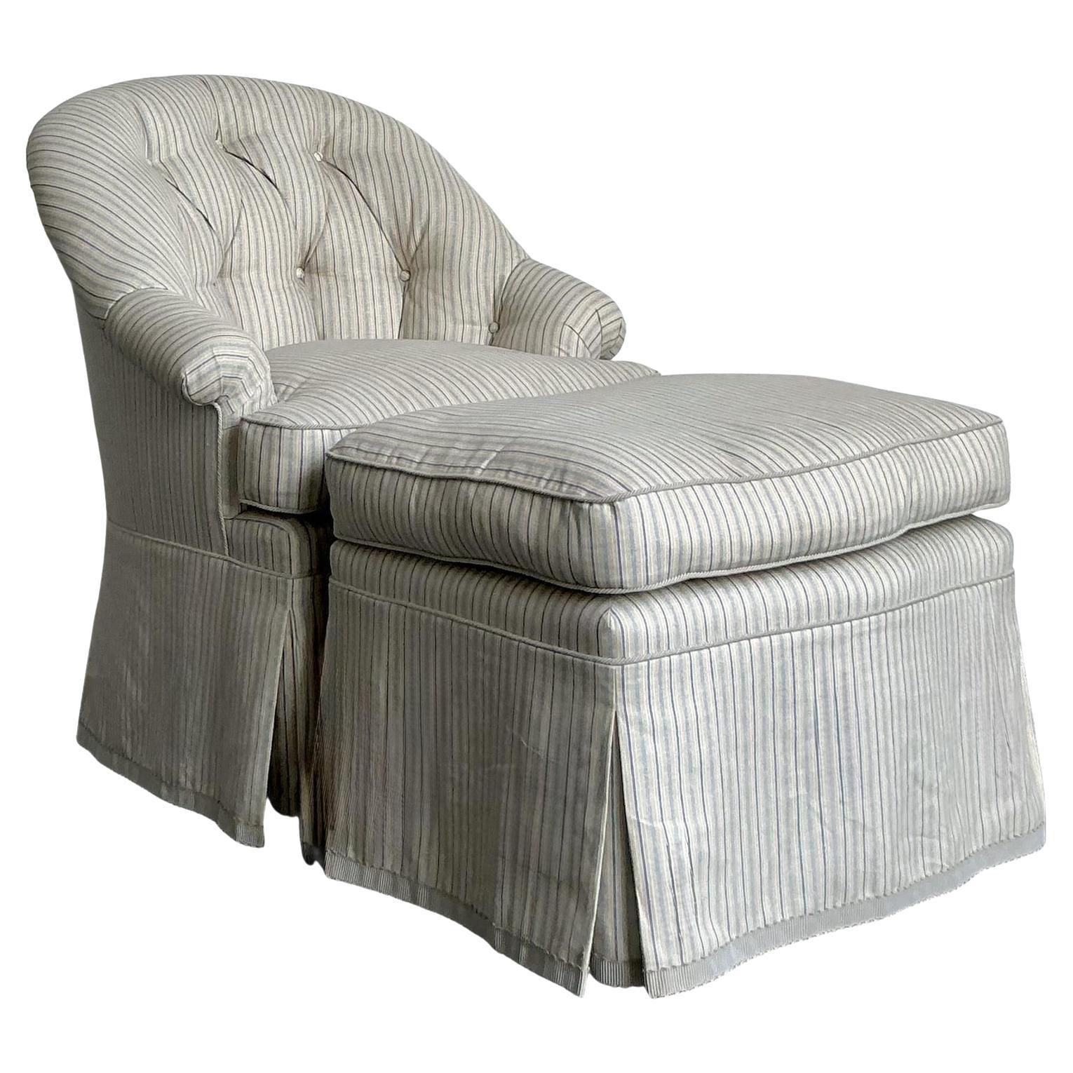 Vintage Boho Striped Tufted Lounge Chair and Ottoman