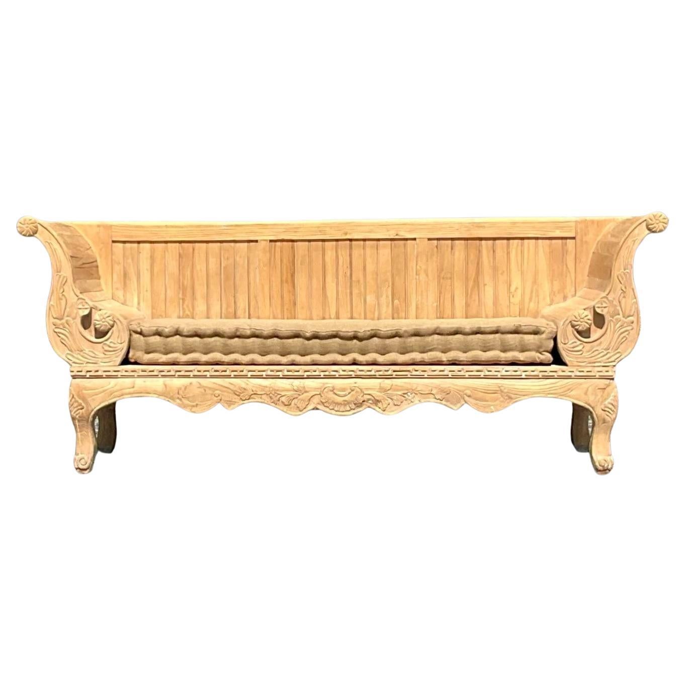 Vintage Boho Stripped Pine Settee