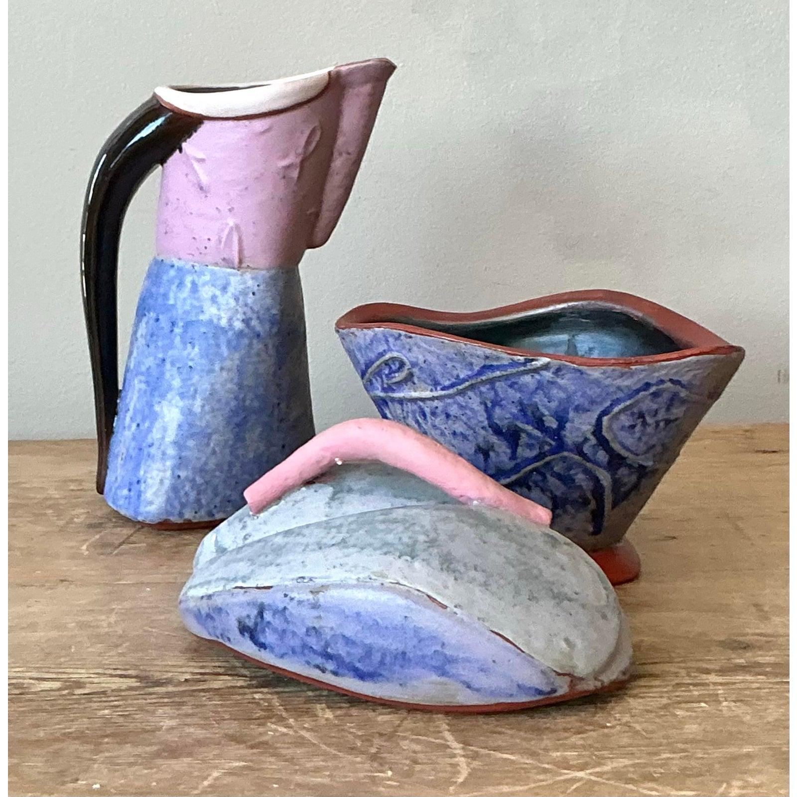 Postmoderne Crème et sucre vintage Boho Studio Pottery en vente