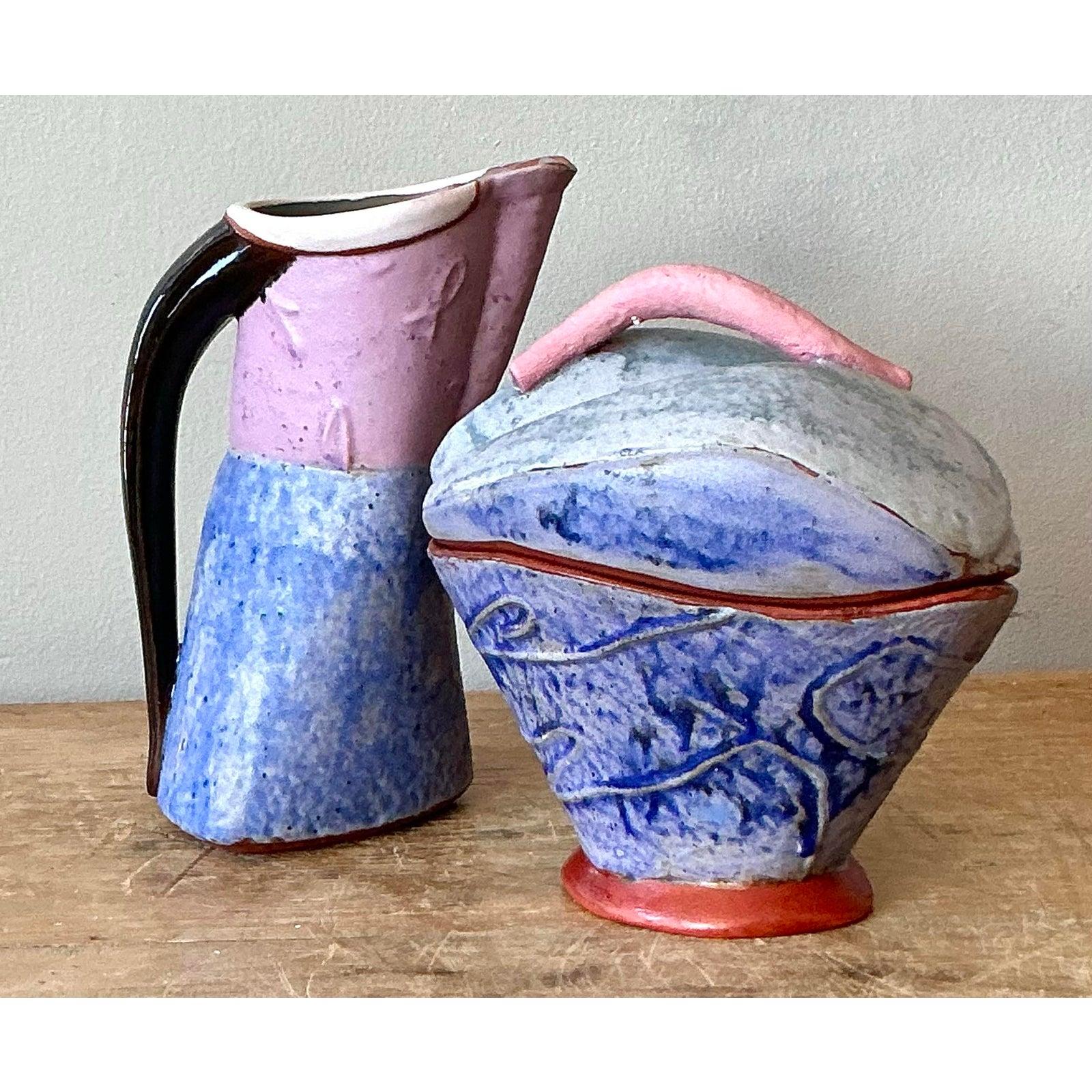 Américain Crème et sucre vintage Boho Studio Pottery en vente